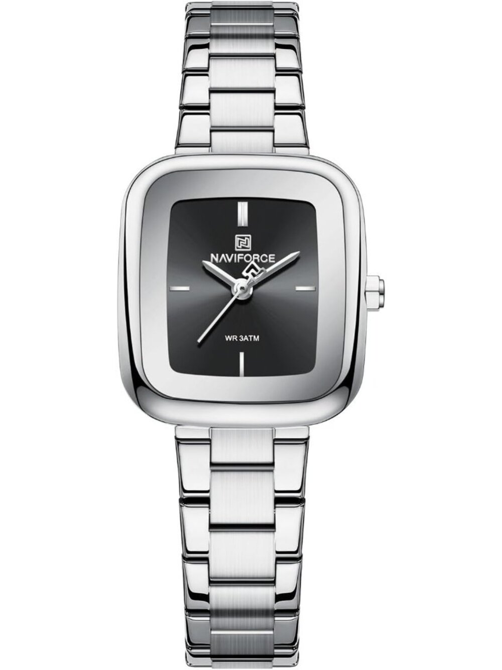 Women's Silver Black Vintage Square Case Luxury Stainless Steel Band Wrist Watch